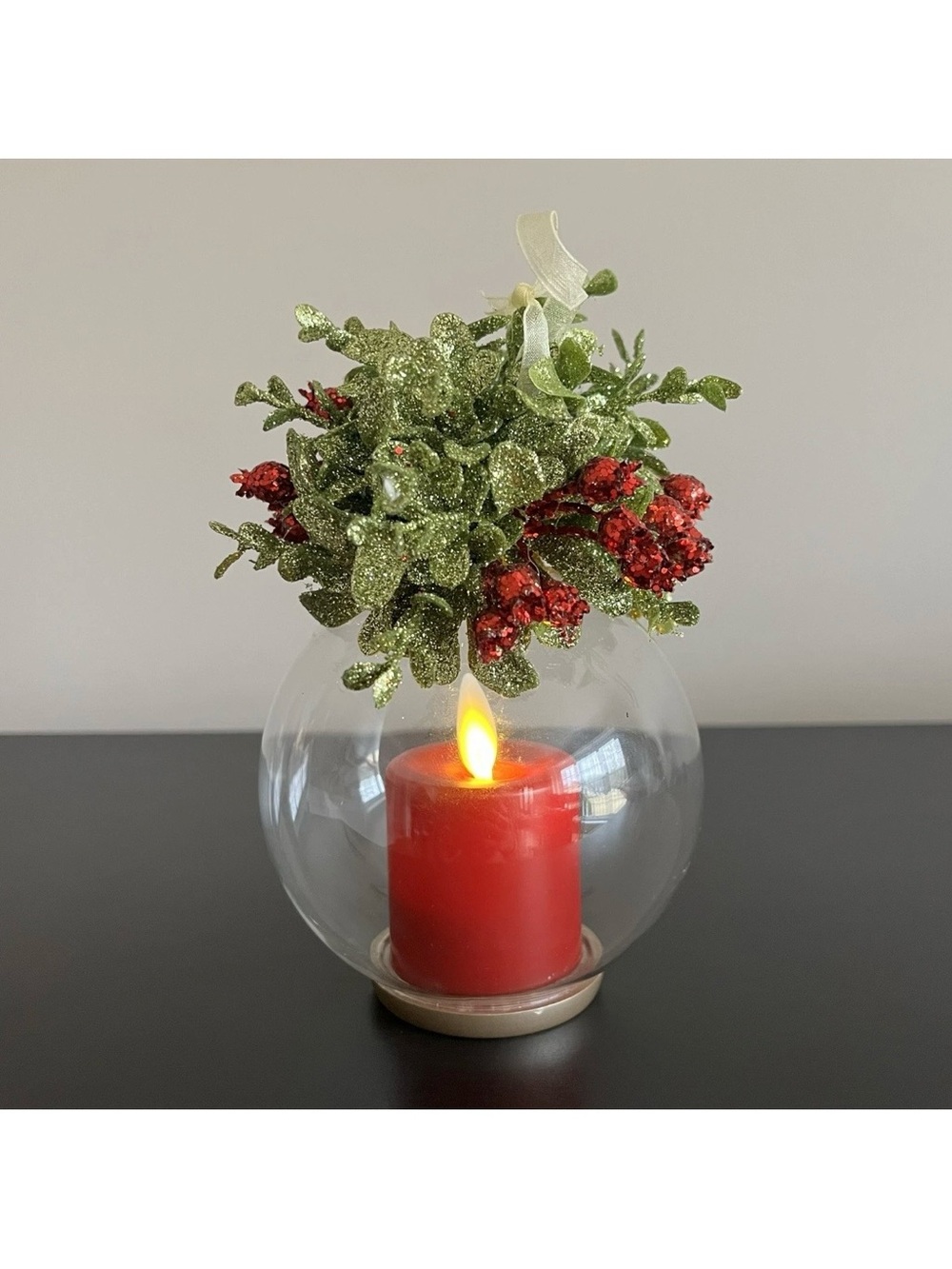 LuxuryLite Ganz Mistletoe Light Up Candle Flameless Ornament Christmas Holiday